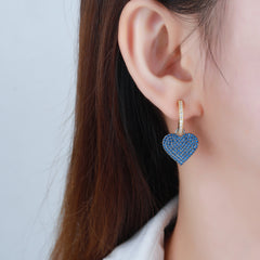 Gold Plated Micro Pave Heart Dangle Drop Earrings