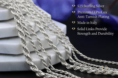 925 Sterling Silver Solid Rope 4mm Diamond Cut ITProLux Chain