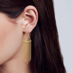 14K Yellow Gold Paper Clip Fringe Dangle Earrings
