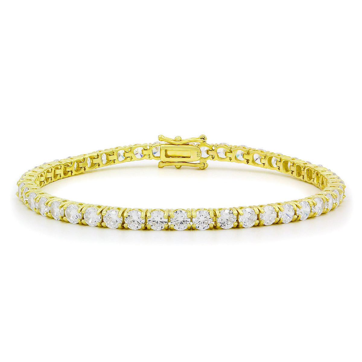 925 Sterling Silver 4mm Round Cut Tennis Bracelet/Anklet, Yellow Gold Plated