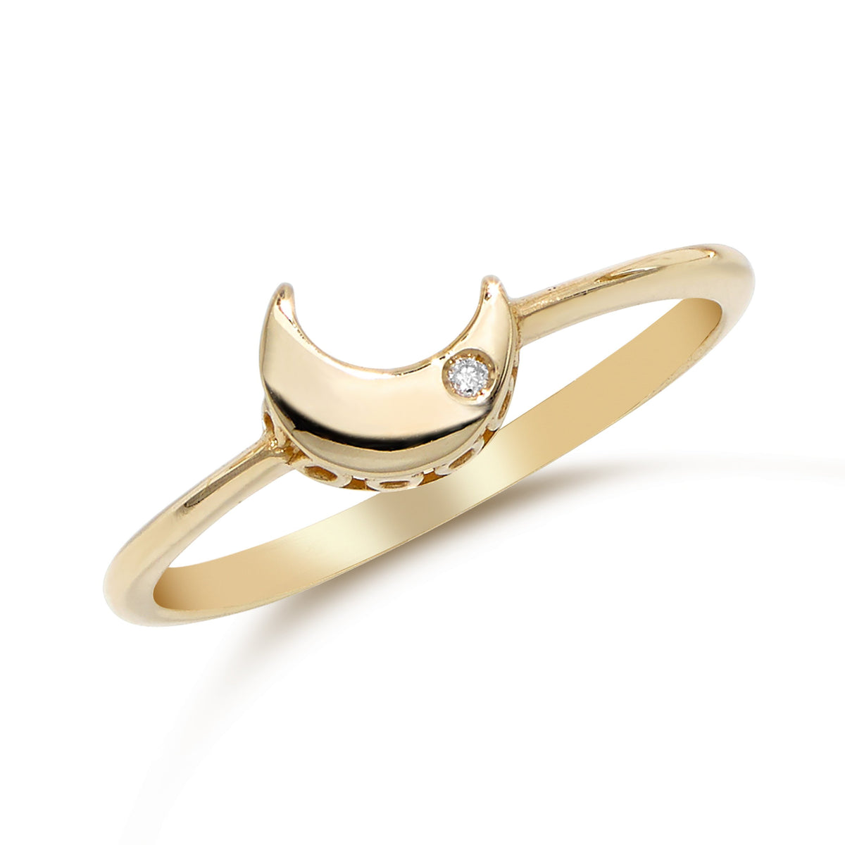 14K Yellow Gold Diamond Accent Crescent Moon Celestial Ring