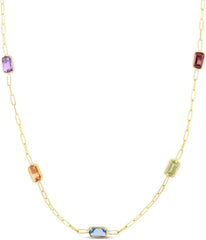 Giorgio Bergamo 14K Yellow Gold Multi Genuine Gemstone Paper Clip Necklace