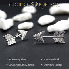 925 Sterling Silver Micro Pave Arrow Stud Earring