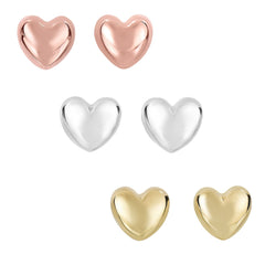 14K Gold Polished Puffed Heart Stud Earrings