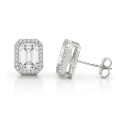 925 Sterling Silver Gold Plated Micro Pave Emerald Halo Stud Earring