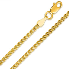 14K Yellow Gold Solid Wheat 2mm Chain