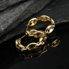 Gold Plated Trendy Puffed Mariner Hoop Earrings