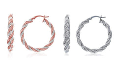 925 Sterling Silver Twisted Glitter Hoop Earrings