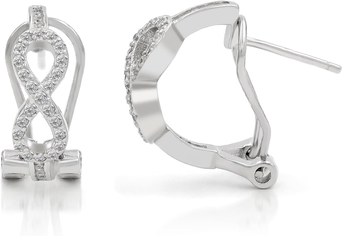 925 Sterling Silver Micro Pave Infinity French Back Earrings