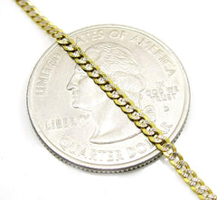 14K Yellow Gold 2.5mm Solid Cuban Diamond Cut Pave Curb Link Chain