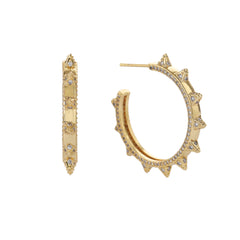 Gold Plated Trendy Micro Pave Spiked Hoop Earring