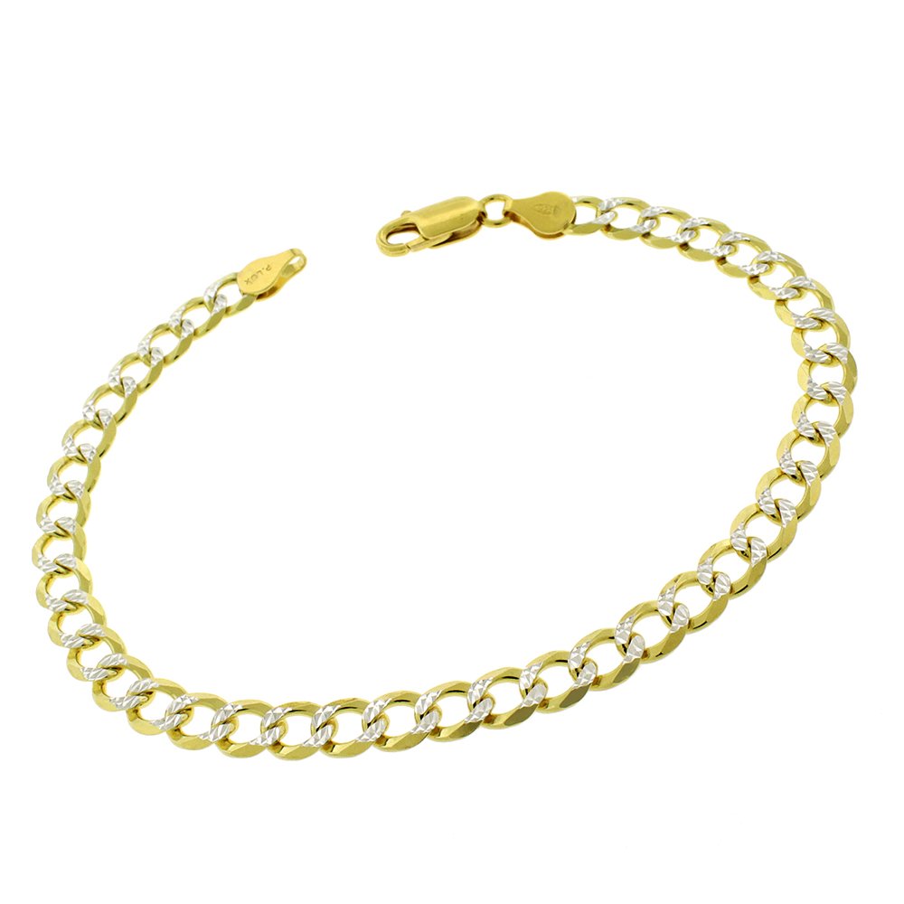 925 Sterling Silver Solid Cuban 6mm Diamond Cut Pave Gold Plated Curb Link Bracelet
