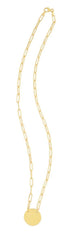 14K Yellow Gold Paper Clip Circle Disc Necklace,Engraveable