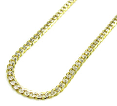 14K Yellow Gold 1.5mm Solid Cuban Diamond Cut Pave Curb Link Chain