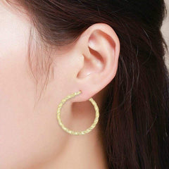 14K Yellow Gold Textured Rope Style Hoop Earrings