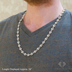 925 Sterling Silver 8mm Puff Mariner Hollow Rhodium Plated Chain