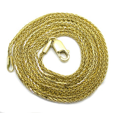 14K Yellow Gold Solid Round Wheat 1mm Diamond Cut Pendant Chain