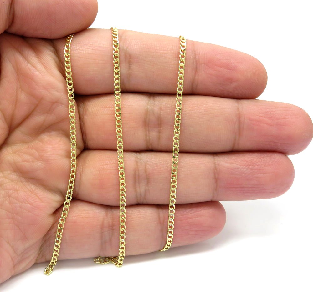 14K Yellow Gold 2mm Hollow Cuban Curb Link Chain