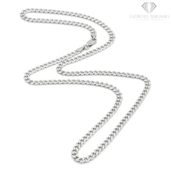925 Sterling Silver 4mm Solid Cuban Diamond Cut Pave Curb Link Chain