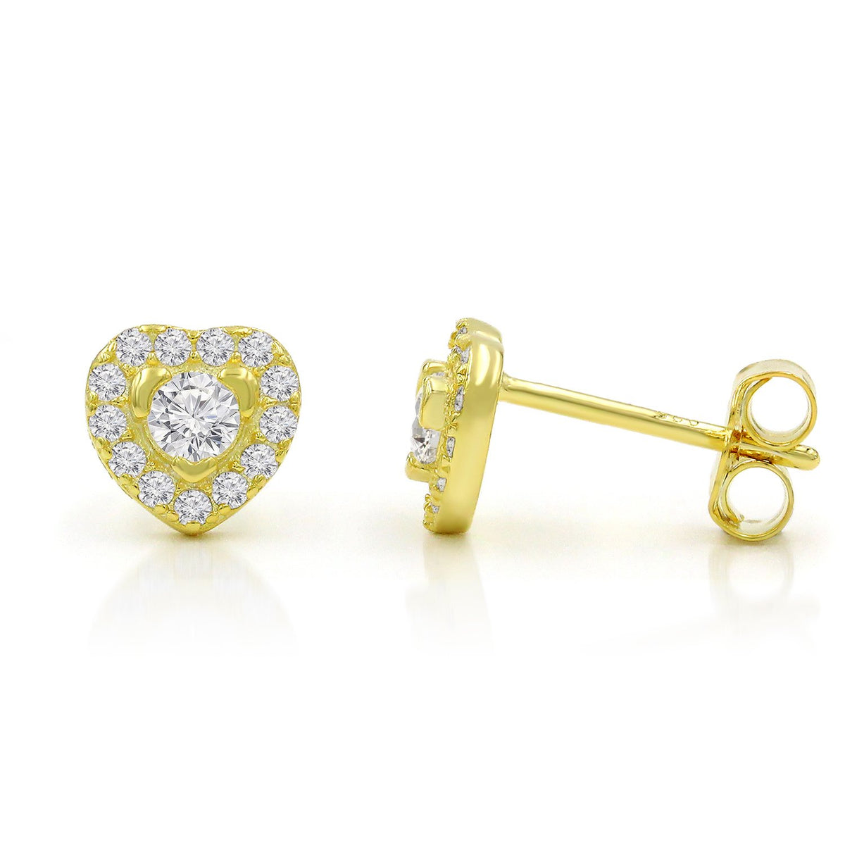 925 Sterling Silver Gold Plated Micro Pave Minimalist Heart Halo Stud Earring