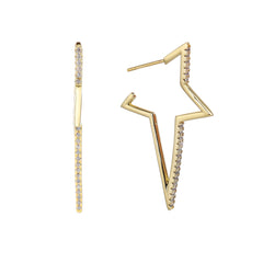 Gold Plated Micro Pave Star Hoop Earring