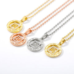 Stainless Steel Gold Plated Zodiac, Horoscope, Amulet Disc Pendant Necklace