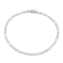 925 Sterling Silver Solid Figaro 2.5mm Diamond Cut Pave ITProLux Link Bracelet