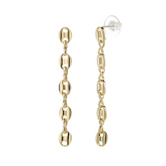 Gold Plated Puff Mariner Long Drop Earrings With 925 Sterling Silver Post