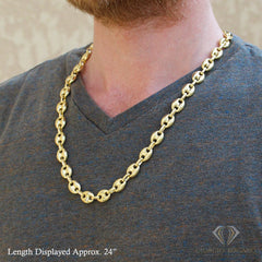 925 Sterling Silver 11mm Puff Mariner Hollow Gold Plated Chain