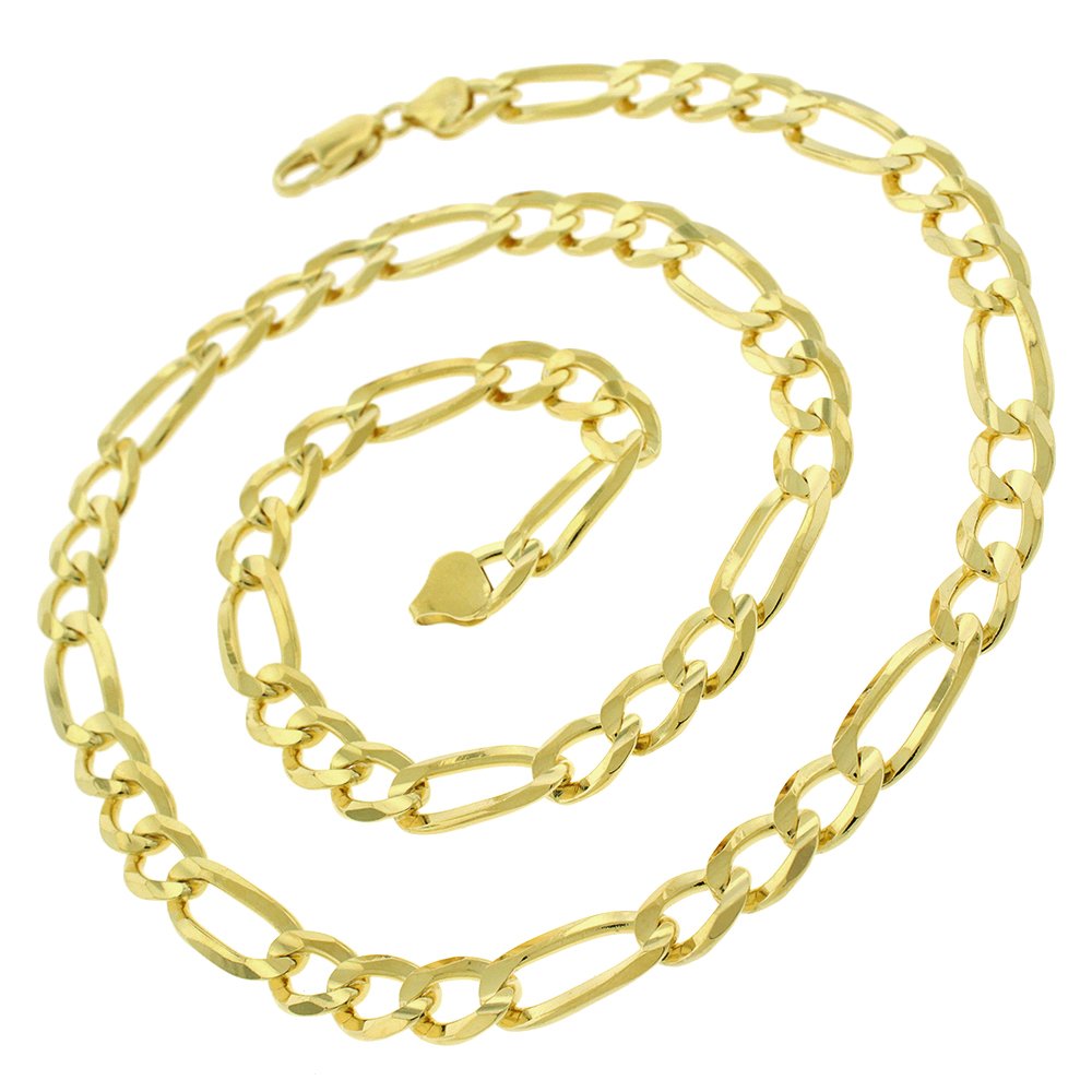 14K Yellow Gold 8.5mm Solid Figaro Link Chain