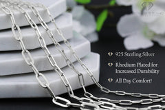 925 Sterling Silver 3.5mm Paper Clip Rhodium Plated Bracelet/Anklet