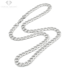 925 Sterling Silver 8.5mm Solid Cuban Diamond Cut Pave Curb Link Chain