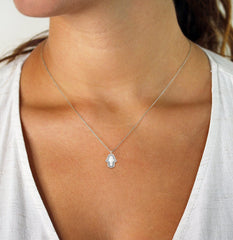 925 Sterling Silver Micro Pave Mother Of Pearl Hamsa Necklace