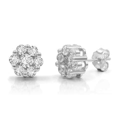 925 Sterling Silver Gold Plated Micro Pave Cluster Flower Stud Earring
