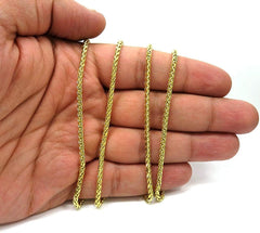 14K Yellow Gold 2.5mm Hollow Wheat Diamond Cut Spiga Link Chain