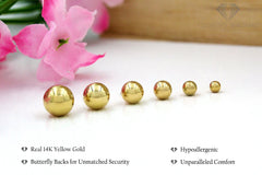 14K Yellow Gold 3mm - 10mm Polished Round Ball Stud Earrings + Combo Packs