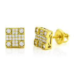 925 Sterling Silver Micro Pave Unisex Square 3D Screw Back Stud Earrings