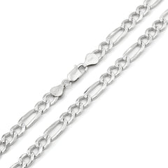 925 Sterling Silver Solid Figaro 6mm Diamond Cut Pave ITProLux Link Chain