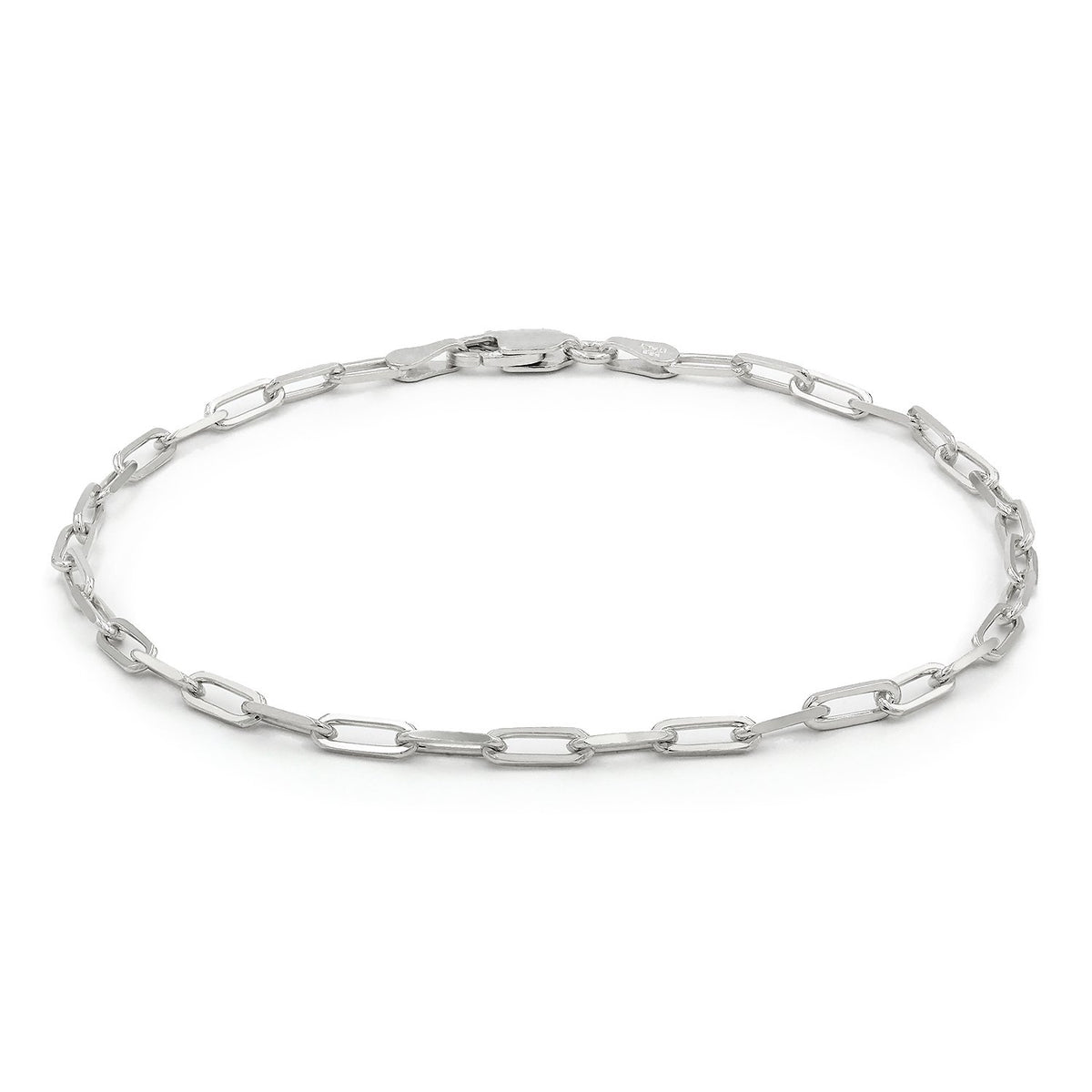 925 Sterling Silver 2.5mm Paper Clip Rhodium Plated Bracelet/Anklet