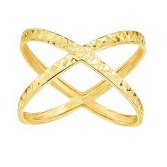 14K Yellow Gold Diamond Cut X Bypass Minimalist Ring