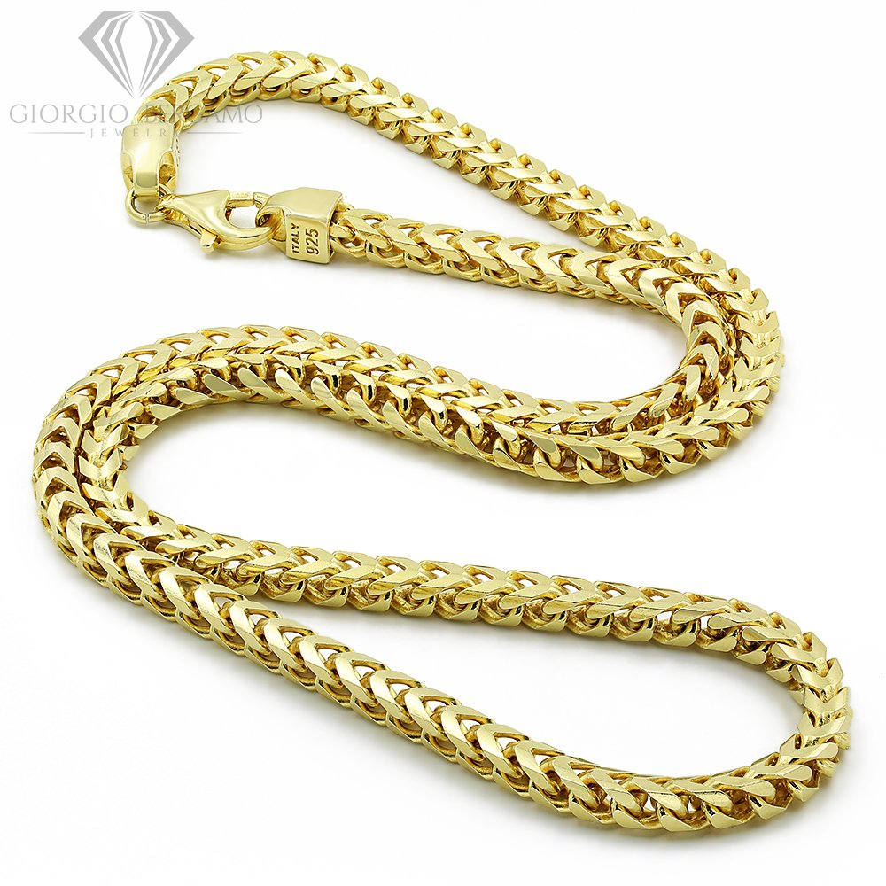 925 Sterling Silver 5mm Solid Franco Gold Plated Chain