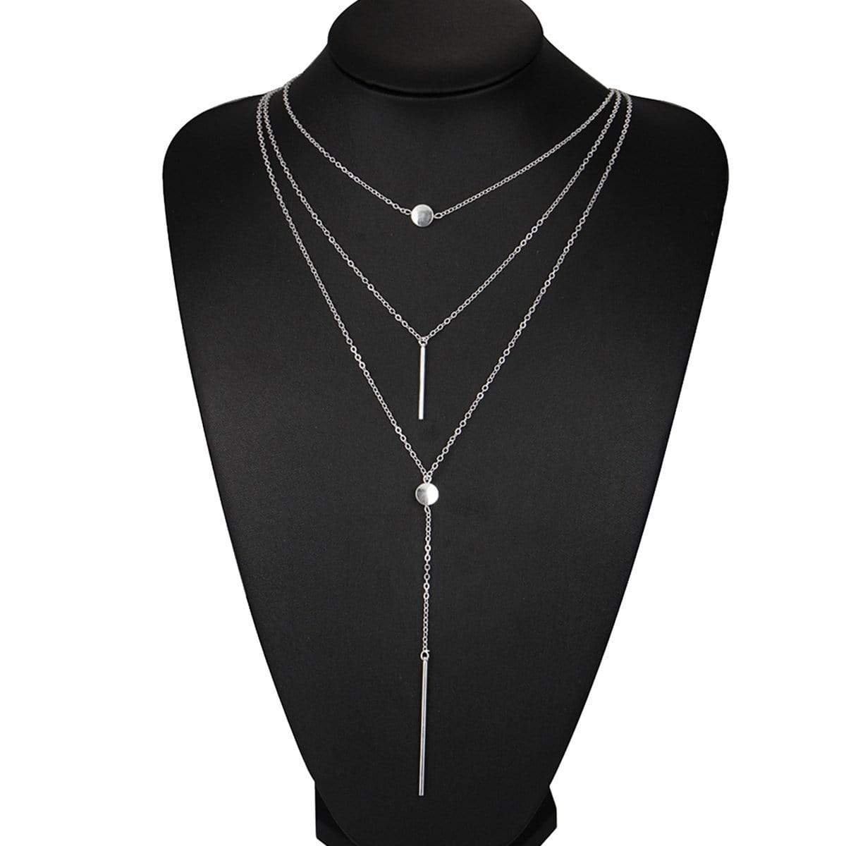 Silver Plated Trendy Disc & Bar Layered Necklace