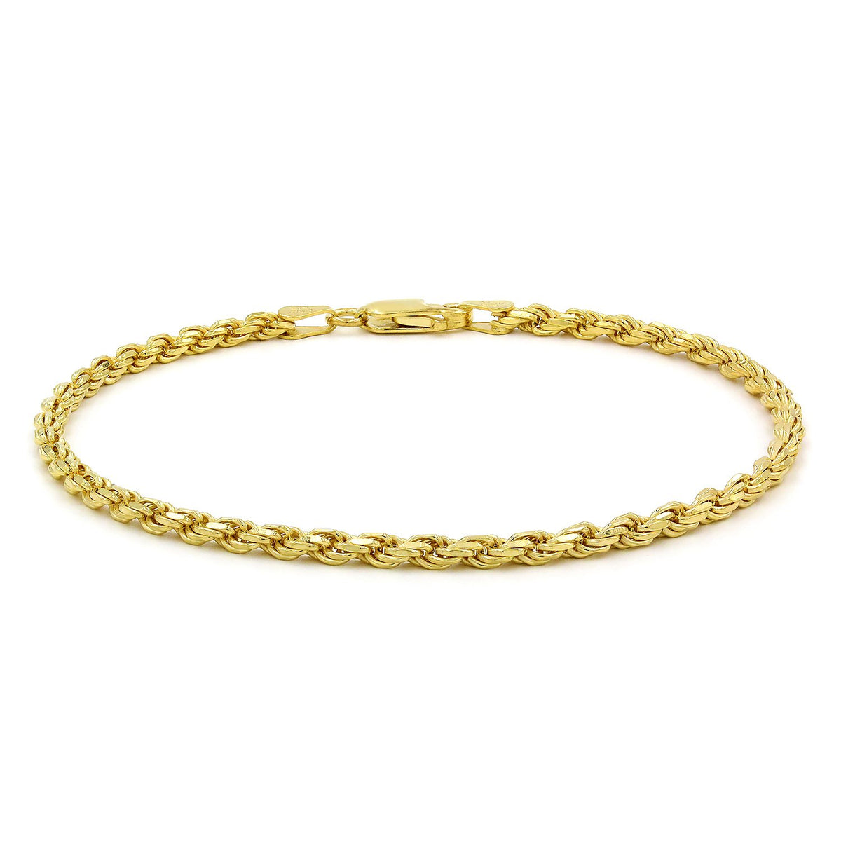 14K Yellow Gold 3mm Solid Rope Diamond Cut Bracelet