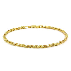 14K Yellow Gold 3mm Solid Rope Diamond Cut Bracelet