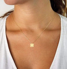 14K Yellow Gold Lucky 4 Leaf Clover Pendant Necklace