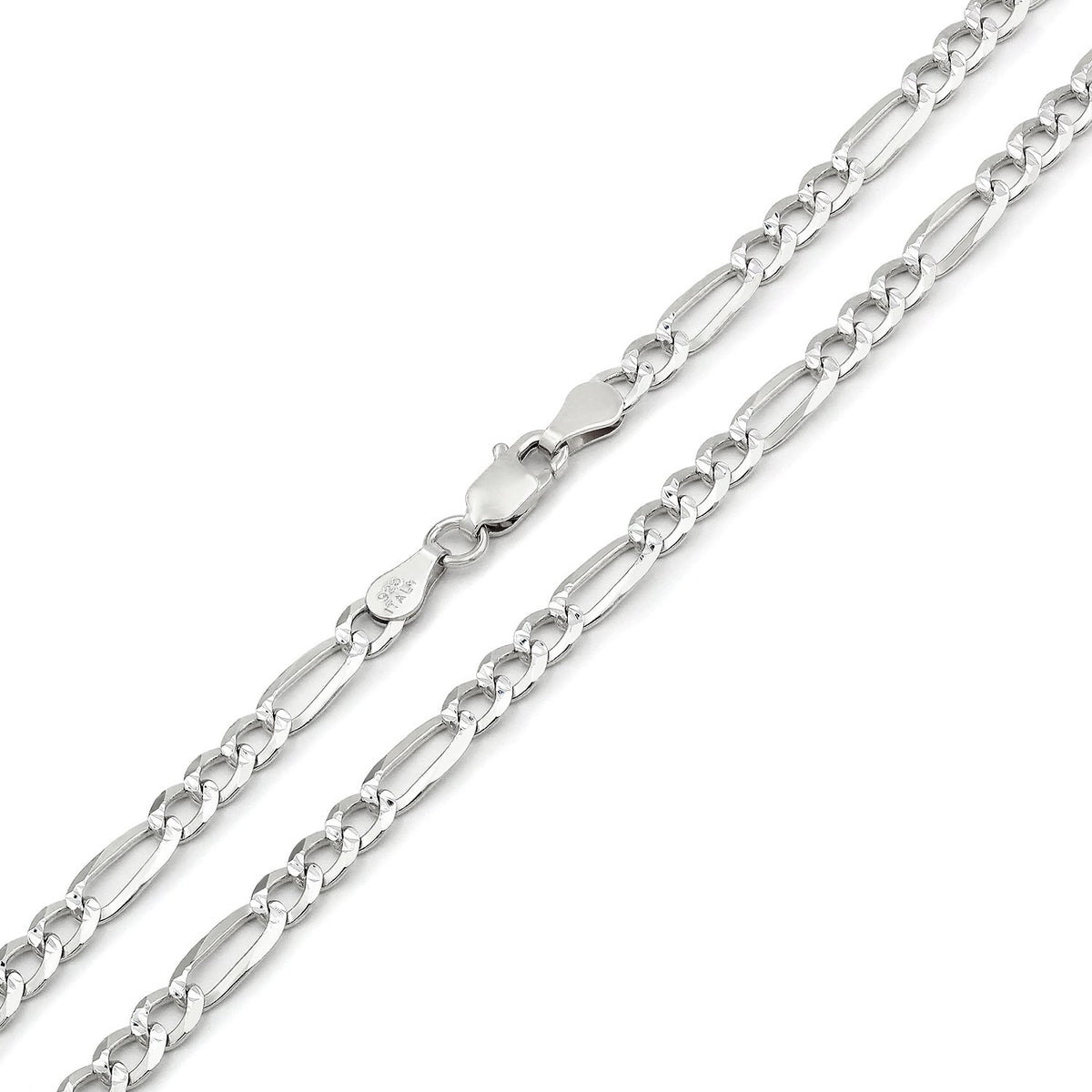 925 Sterling Silver Solid Figaro 4mm Diamond Cut Pave ITProLux Link Chain
