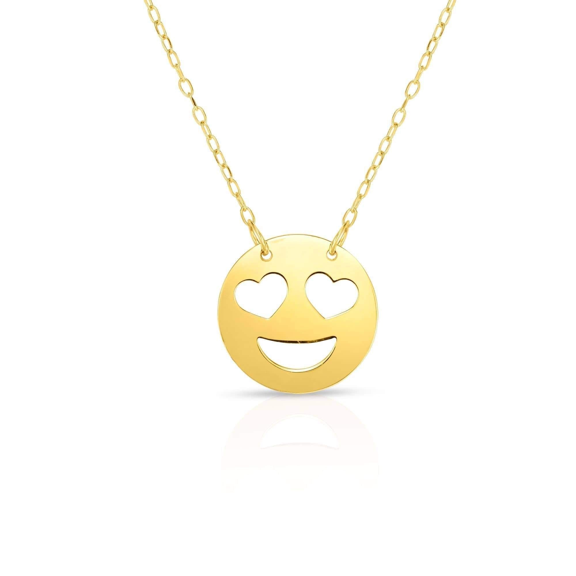 14K Yellow Gold Polished Love Emoji Face Necklace