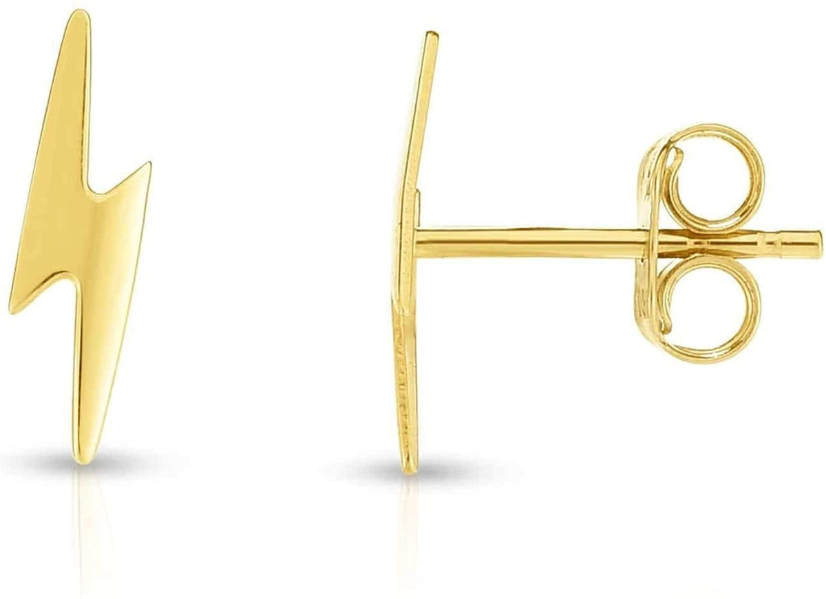 14K Gold Polished Lightning Bolt Stud Earring