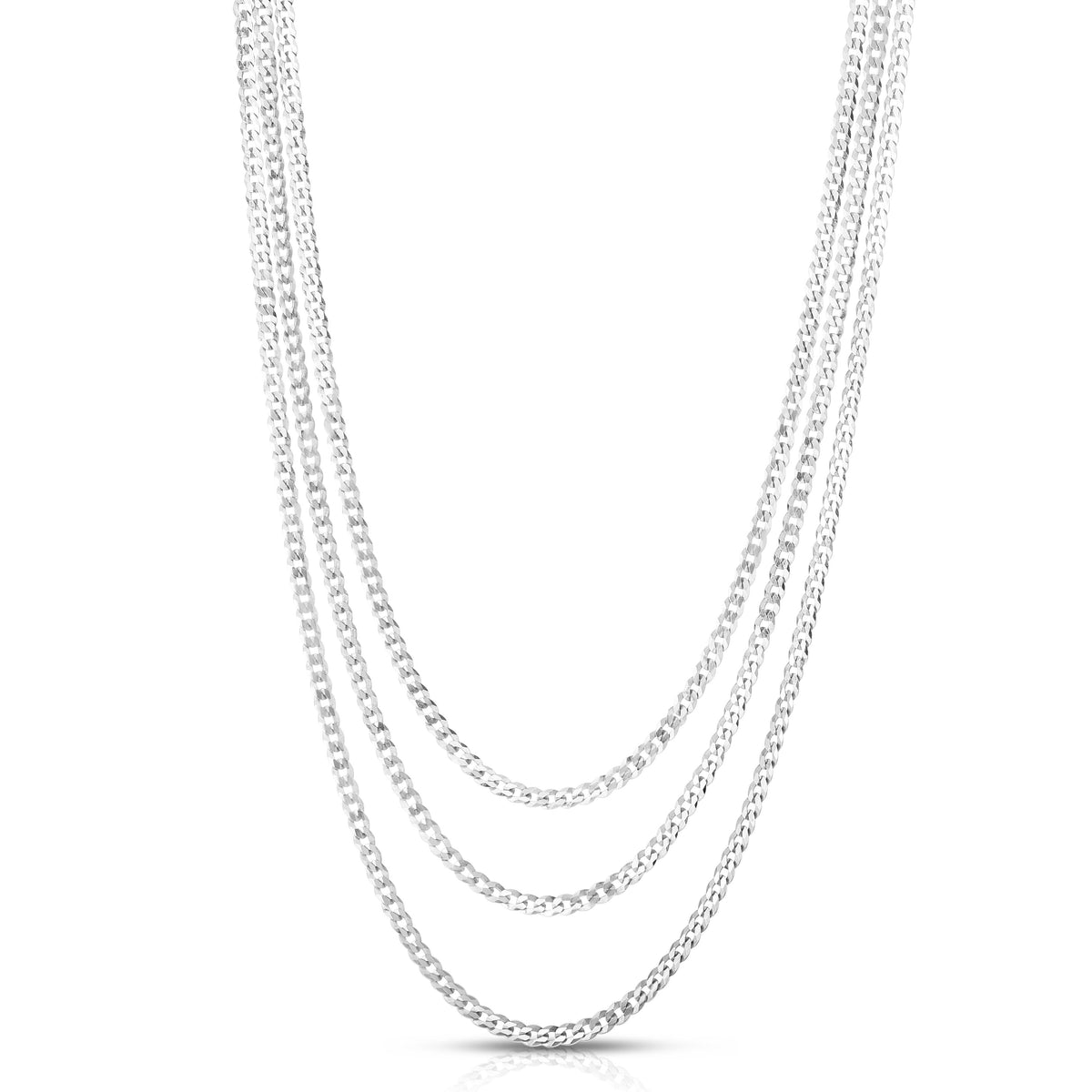 925 Sterling Silver Cuban, Curb Chain Layered Necklace