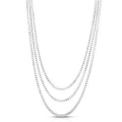 925 Sterling Silver Cuban, Curb Chain Layered Necklace